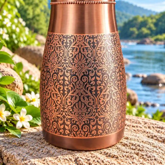 Copper Water Bottle With Inbuilt Glass (7.5 Inch)
