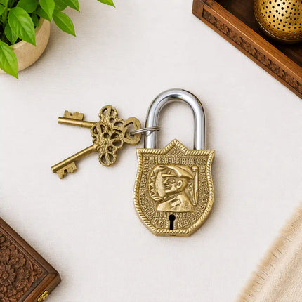 Brass Door Lock With Two Brass Keys (4.5 Inch)