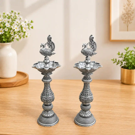 Brass Lightweight Peacock Samai/Lamp Pair (8 Inch)