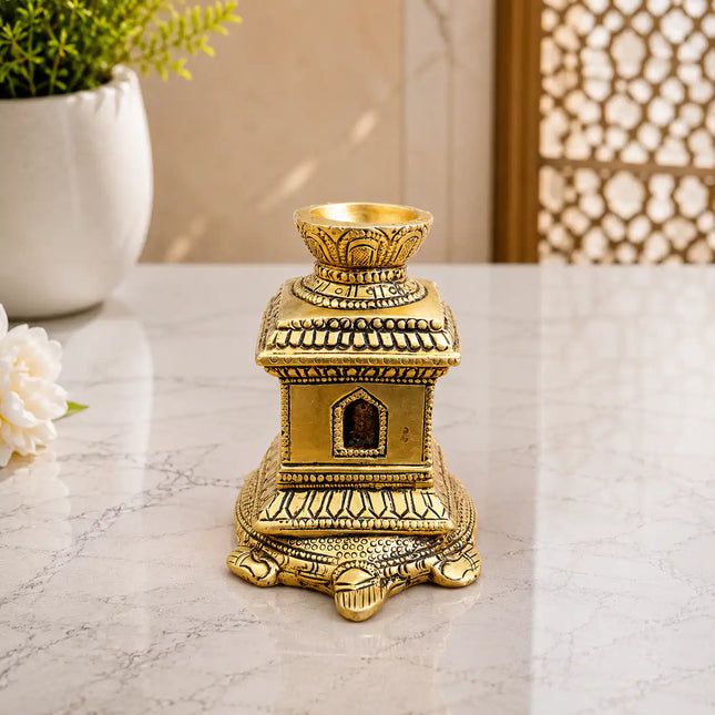 Sacred Brass Shaligram Tortoise Agardan (3.5 Inch)