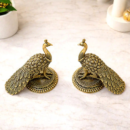 Brass Decorative Lightweight Peacock Figurine Pair (3 Inch)