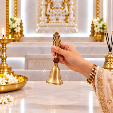 Brass Rudraksh Leaf Design Handbell (6 Inch)