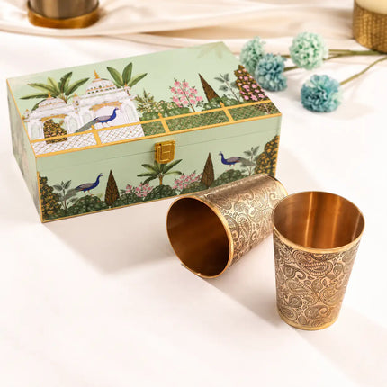 Brass Handcarved Glass Pair House Warming Box Hamper