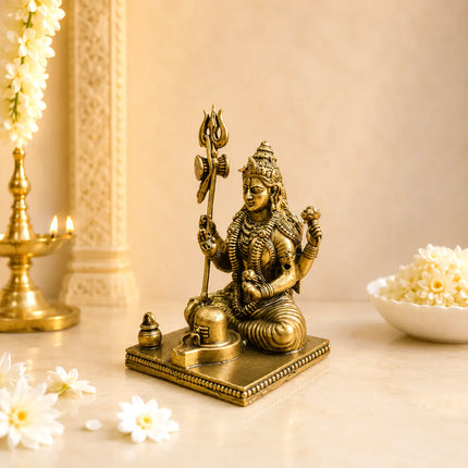 Brass Lightweight Sitting Ardhanarishwara Idol With Shivling (3.5 Inch)