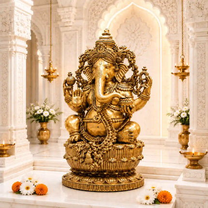 Brass Lord Ganesha Sitting Idol (24 Inch)