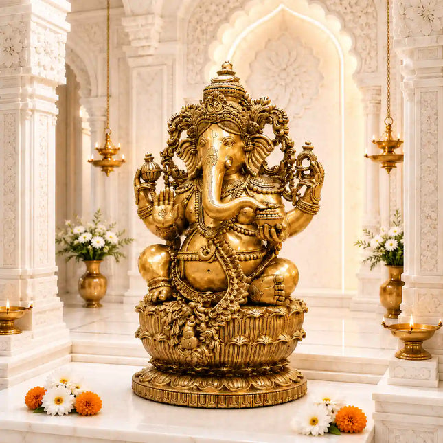 Brass Lord Ganesha Sitting Idol (24 Inch)