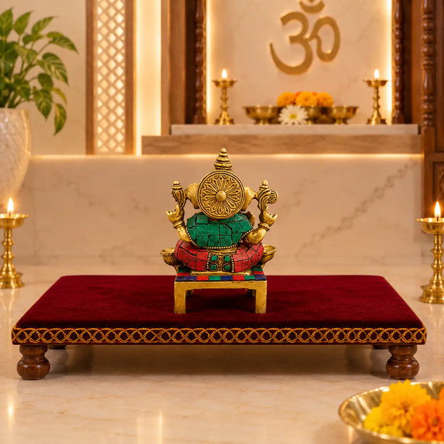 Brass Stone Work Sitting Ganesha Idol