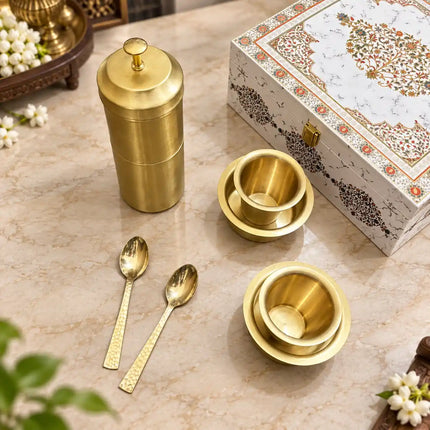 Brass Coffee Filter & Davara Set – Traditional South Indian Coffee Maker Gift Hamper