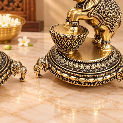 Brass Lightweight Diya Pair On Dancing Elephant (5.2 Inch)