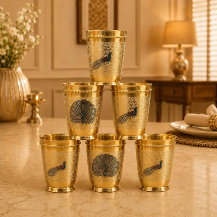 Brass Hand Painted Glass Pair