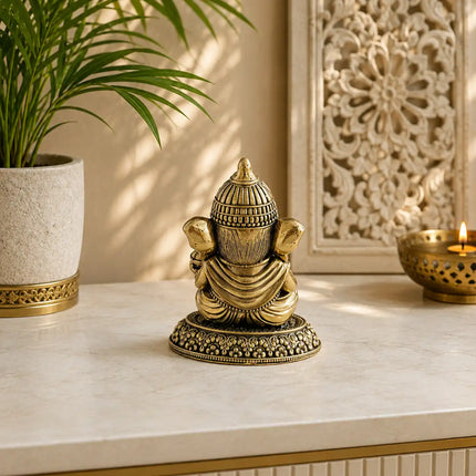 Brass Lightweight Right Trunk Sitting Ganesha Idol