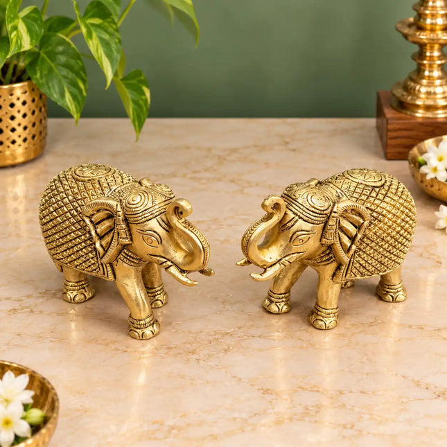 Brass Elephant Statue Pair (2.5 Inch)