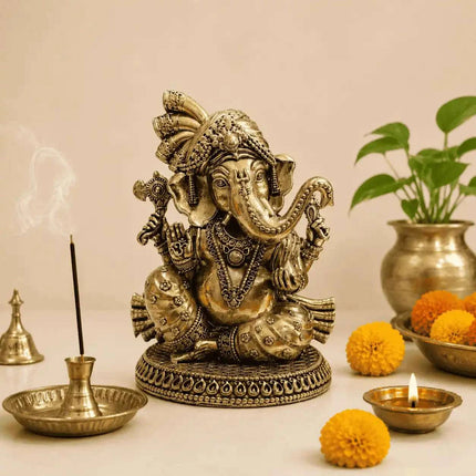 Brass Lightweight Sitting Pagdi Ganesha Idol (5 Inch)
