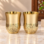 Brass Hafl Floral Design Glass Pair (3.8 Inch)