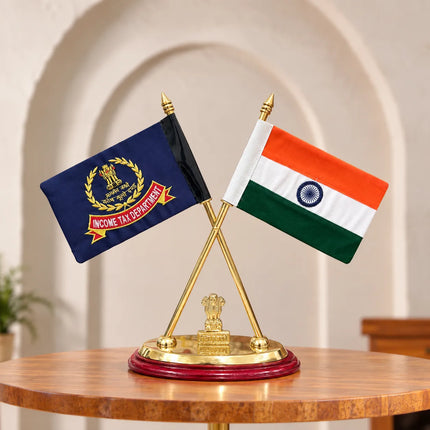 Brass Indian Revenue Service, Income Tax, IAS & Customs Flags With Stand (12 Inch)