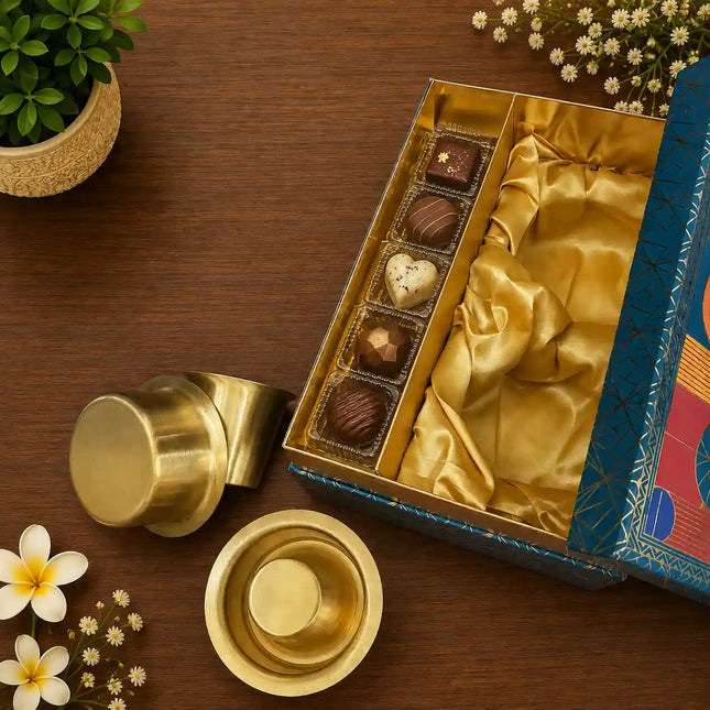 Brass Matt Finish Davara Cups Set Corporate/Gift Hamper