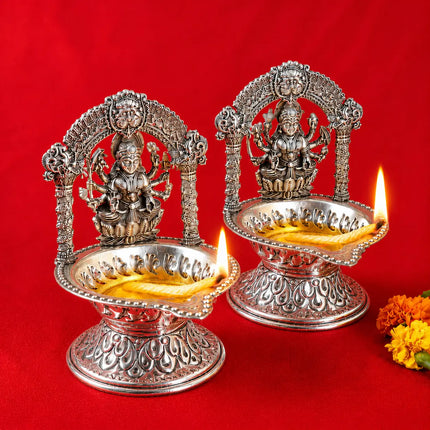 Brass Silver Plated Ashtalakshmi Diya set (5.7 Inch)
