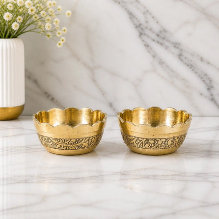 Brass Embossed Design Prasad Bowl Pair (1 Inch)