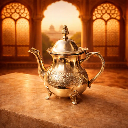 Brass Leaf Design Mughlai Tea Pot with Lid