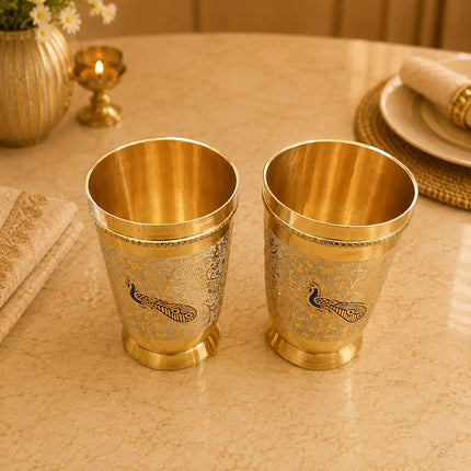 Brass Hand Painted Glass Pair