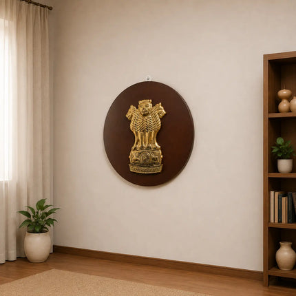 Brass Ashok Stambh With Wooden Base Wall Hanging