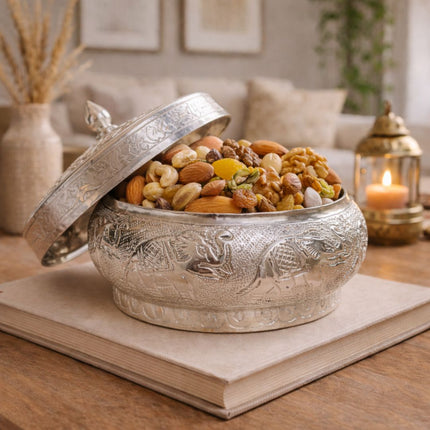 German Silver Storage Container/Supari Box With Lid (3.5 Inch)