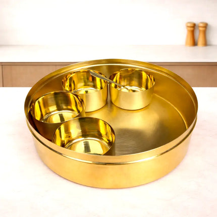 Brass Etched Floral Masala Daani / Spice Box (2.5 Inch)