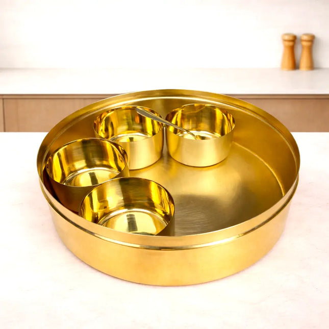 Brass Etched Floral Masala Daani / Spice Box (2.5 Inch)