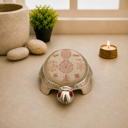 Brass Vastu Glass Shree Yantra Tortoise And Plate With Velvet Box