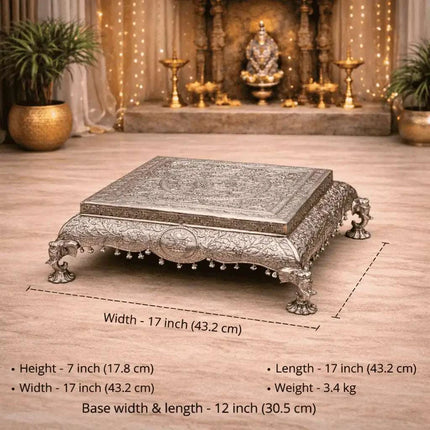 German Silver Handcrafted Chowki with Elephant Leg (7 Inch)