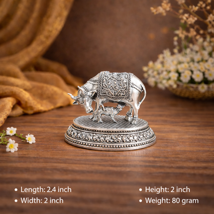 Brass Kamdhenu Cow With Calf Lightweight Idol (2 Inch)