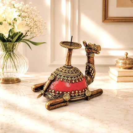 Brass Dhokra Sitting Camel Candle Stand (5 Inch)