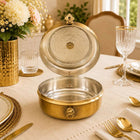 Brass Handcrafted Roti / Chapati Box With Tong (5.5 Inch)