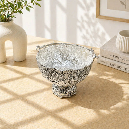 Brass Silver Plated Decorative Basket with Handle (5.5 Inch)