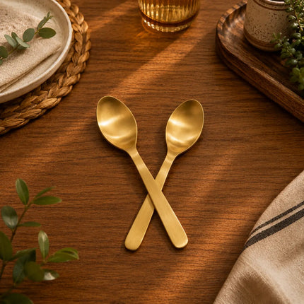 Brass Matt Fork & Spoon Set (7 Inch)