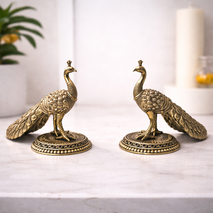 Brass Decorative Lightweight Peacock Figurine Pair (3 Inch)