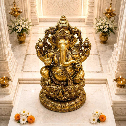 Brass Lord Ganesha Sitting Idol (24 Inch)