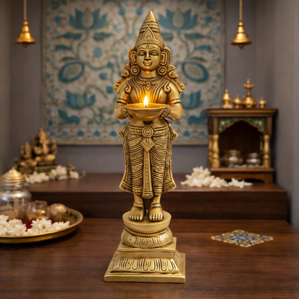 Brass Deep Lakshmi Standing Idol (12.5 Inch)