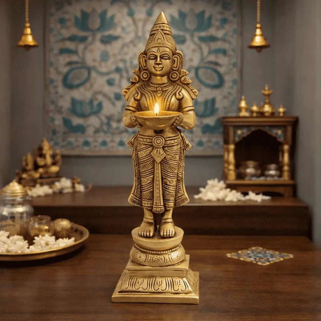 Brass Deep Lakshmi Standing Idol (12.5 Inch)