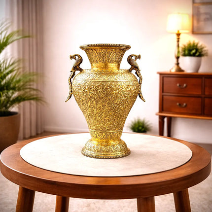 Brass Peacock Flower Vase / Planter Pot (11 Inch)
