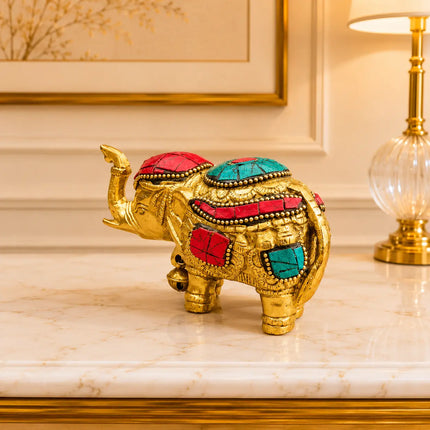 Brass Stone Work Elephant Statue
