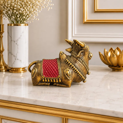 Brass Handcrafted Dhokra Sitting Nandi Idol (3.5 Inch)