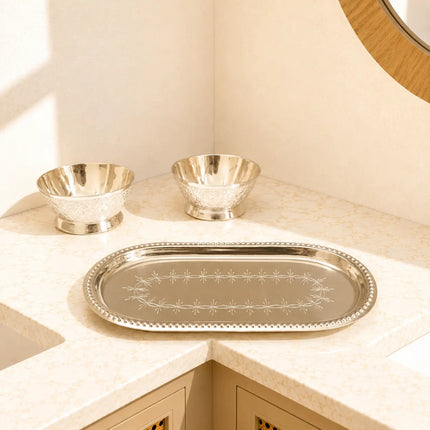 Brass Silver Twin Bowl Set with Lids And Tray (3 Inch)
