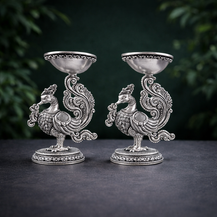 Brass Peacock Lightweight Diya Pair