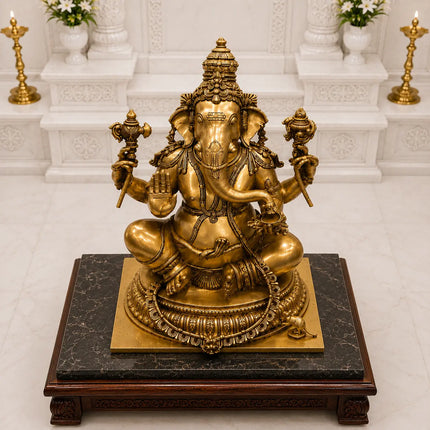 Brass Lord Ganesha Sitting Idol (22 Inch)