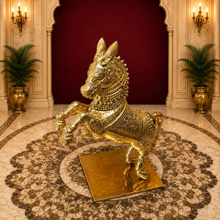 Brass Jumping Horse Statue (48 Inch)