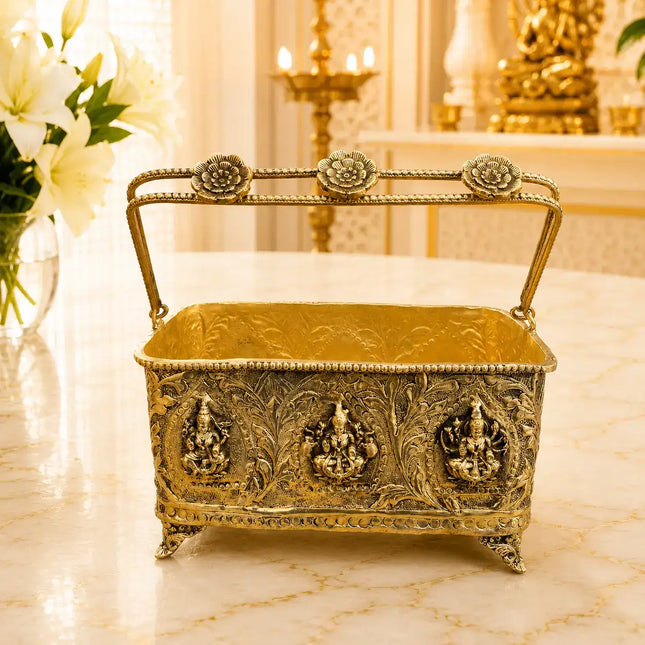 Brass Ashtalakshmi Basket With Handle And Leg (4 Inch)