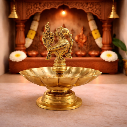 Brass Peacock Eight Petal Diya/Lamp (5.5 Inch)