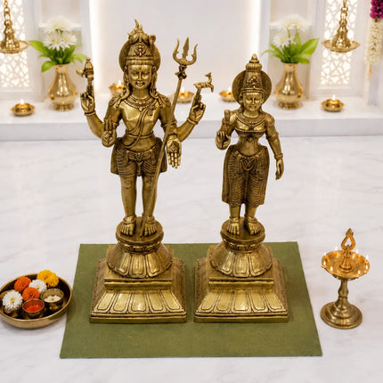 Brass Standing Shiva Parvati Idol Set (34 Inch)