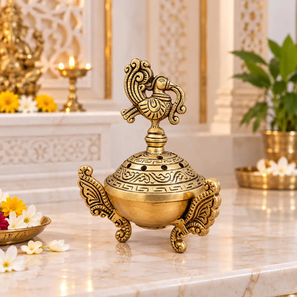 Brass Peacock Dhoop Dani & Incense Holder